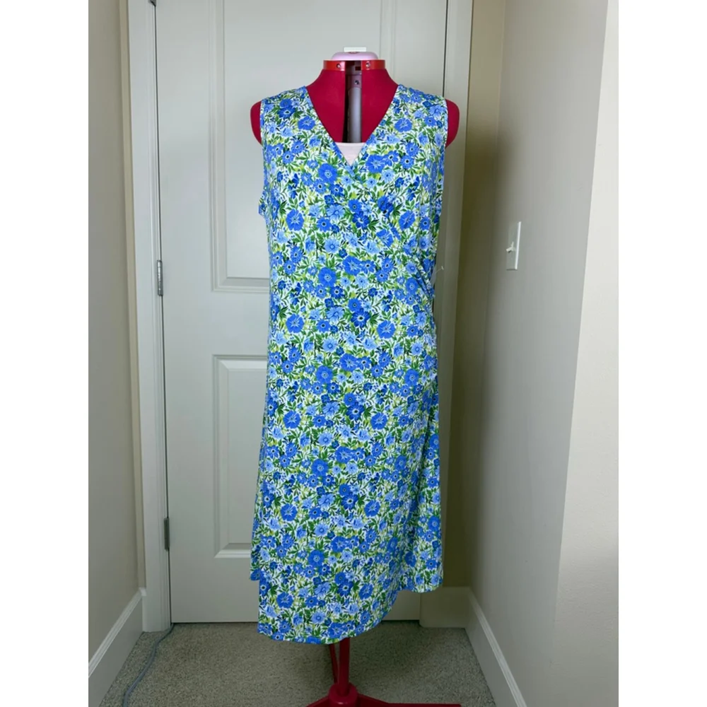 NWT Women's By Design Blue Green Floral Midi Wrap Dress Plus Size 1X - Picture 4 of 14